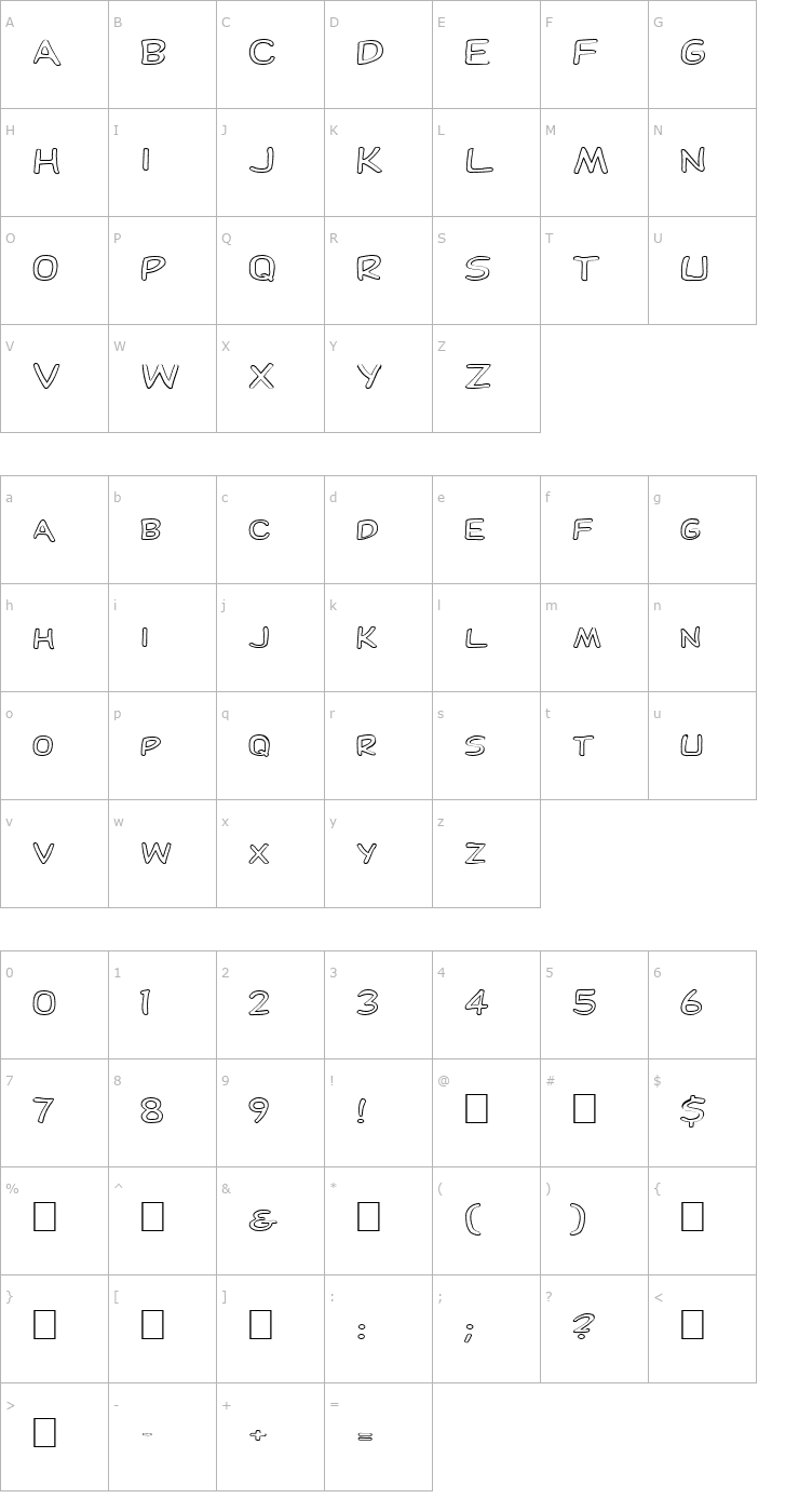 Character Map FZ BASIC 29 HOLLOW EX Font