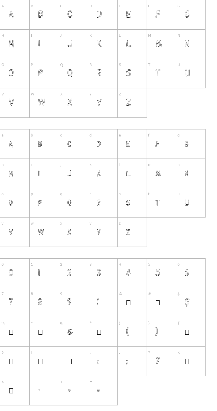Character Map FZ BASIC 29 HOLLOW Font