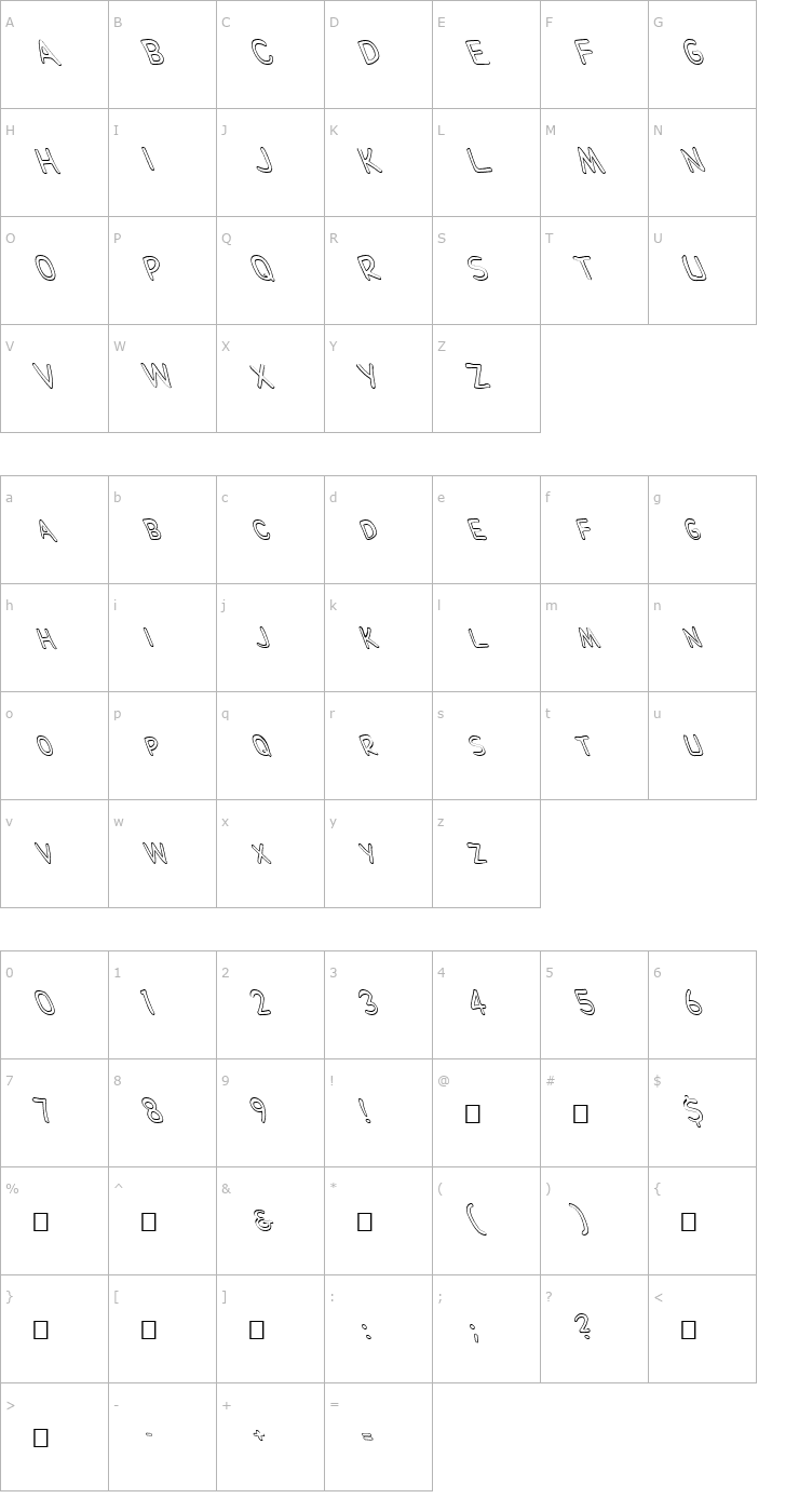 Character Map FZ BASIC 29 HOLLOW LEFTY Font