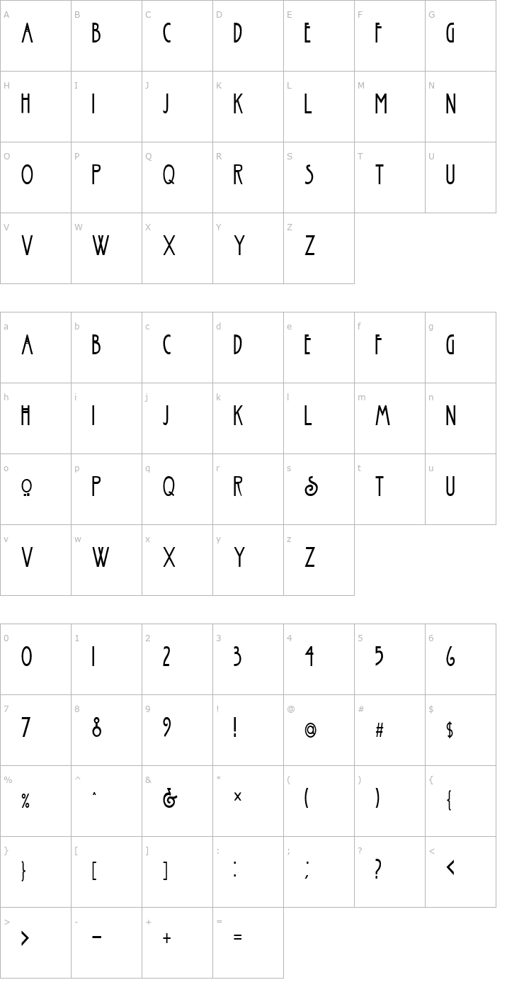 Character Map FZ BASIC 30 COND Font