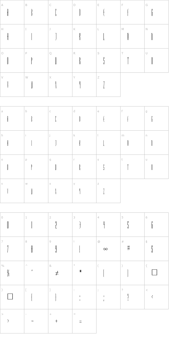 Character Map FZ BASIC 38 COND Font