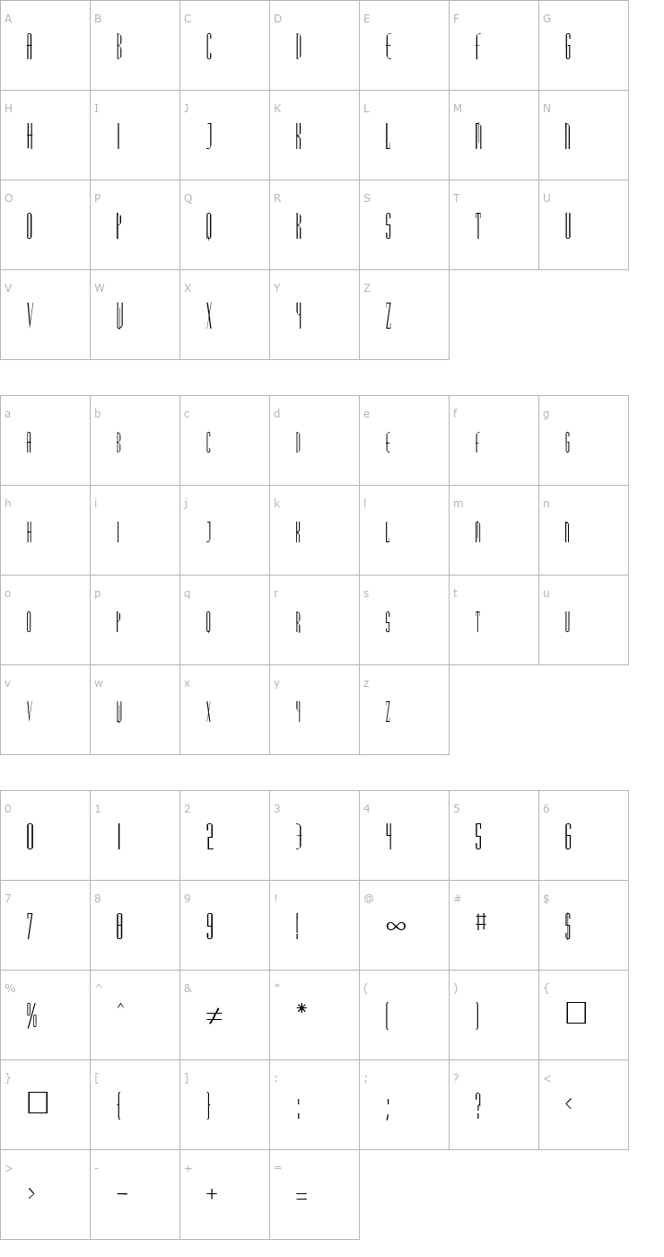 Character Map FZ BASIC 38 Font