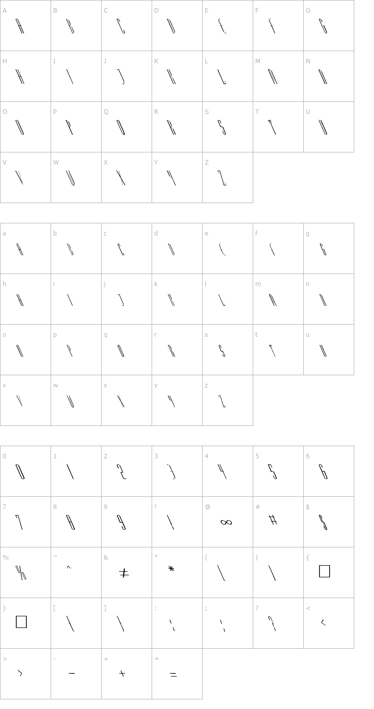 Character Map FZ BASIC 38 LEFTY Font