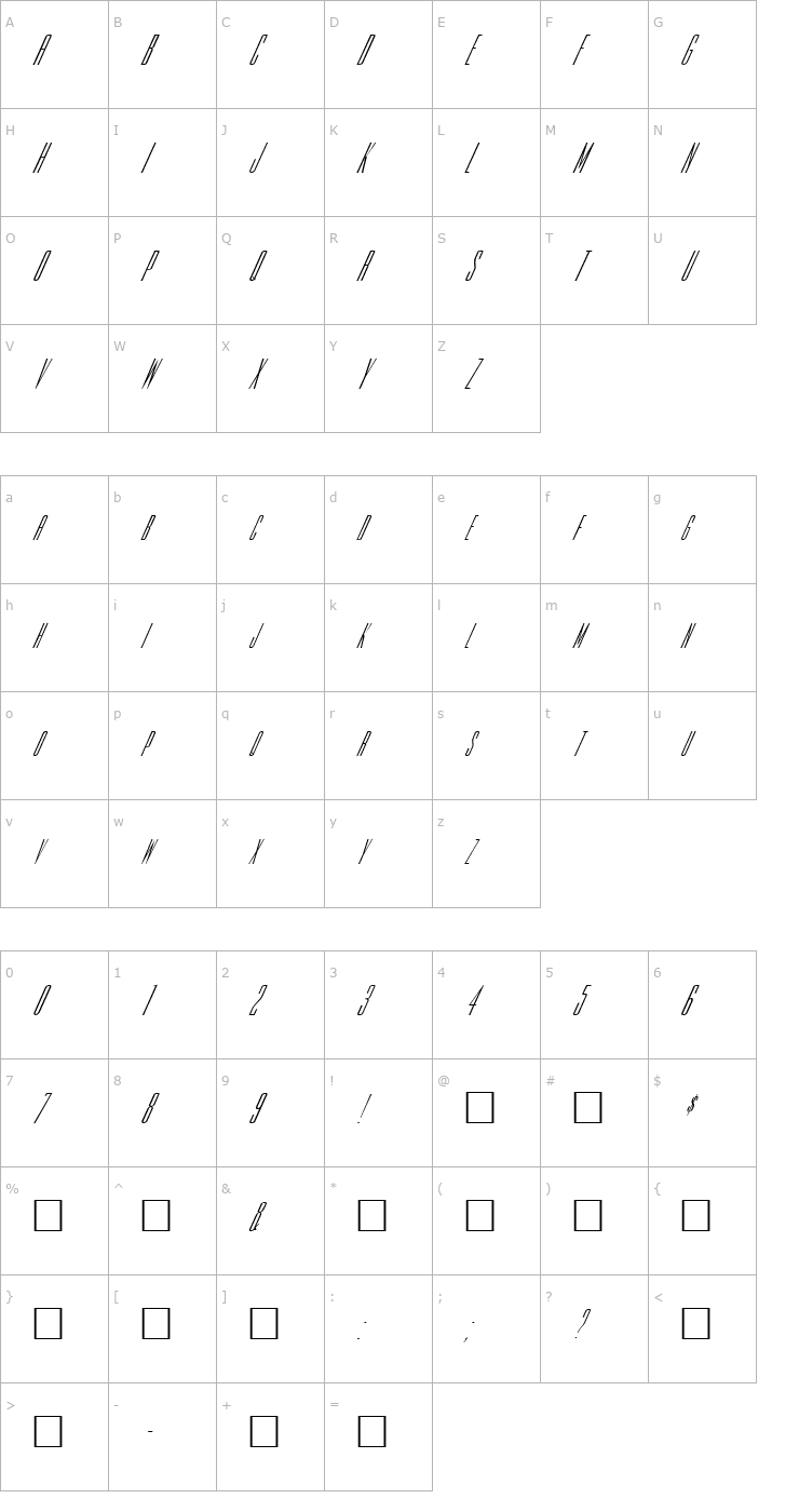 Character Map FZ BASIC 39 ITALIC Font
