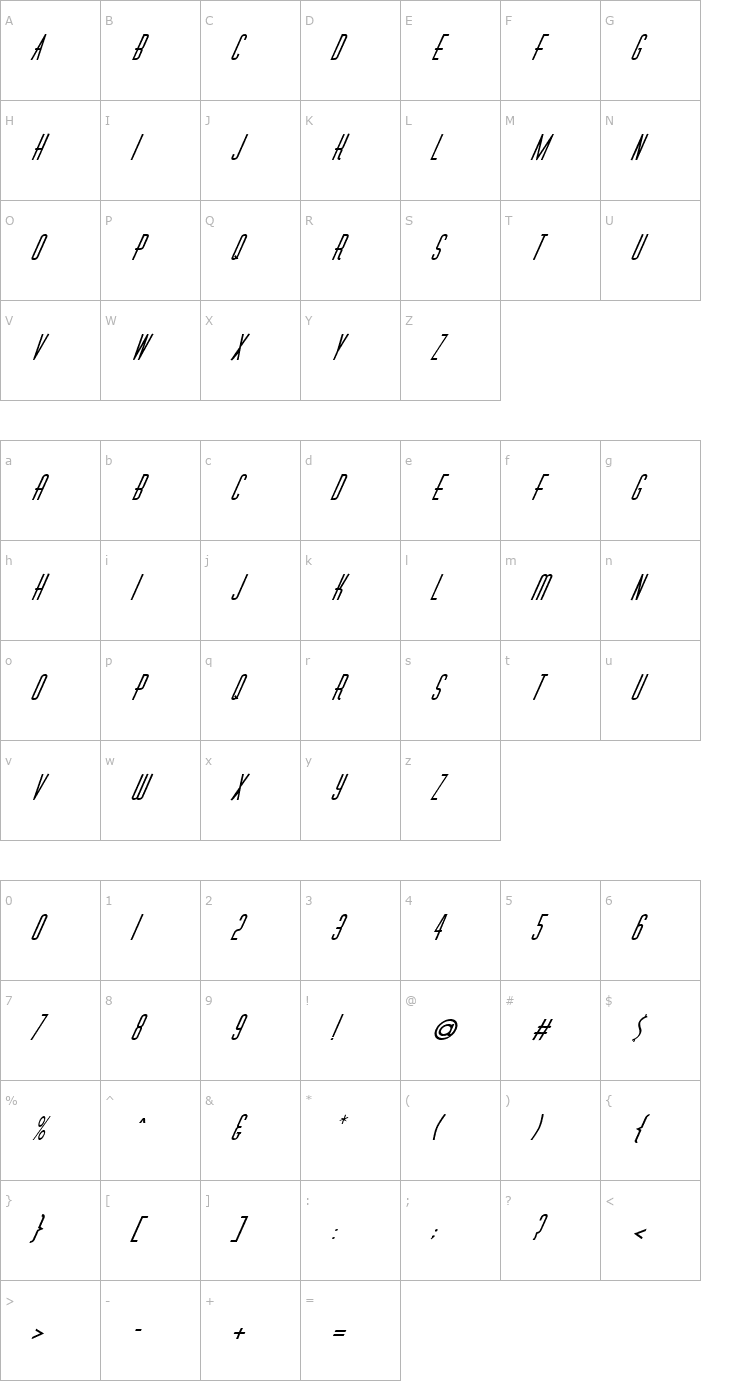 Character Map FZ BASIC 40 ITALIC Font