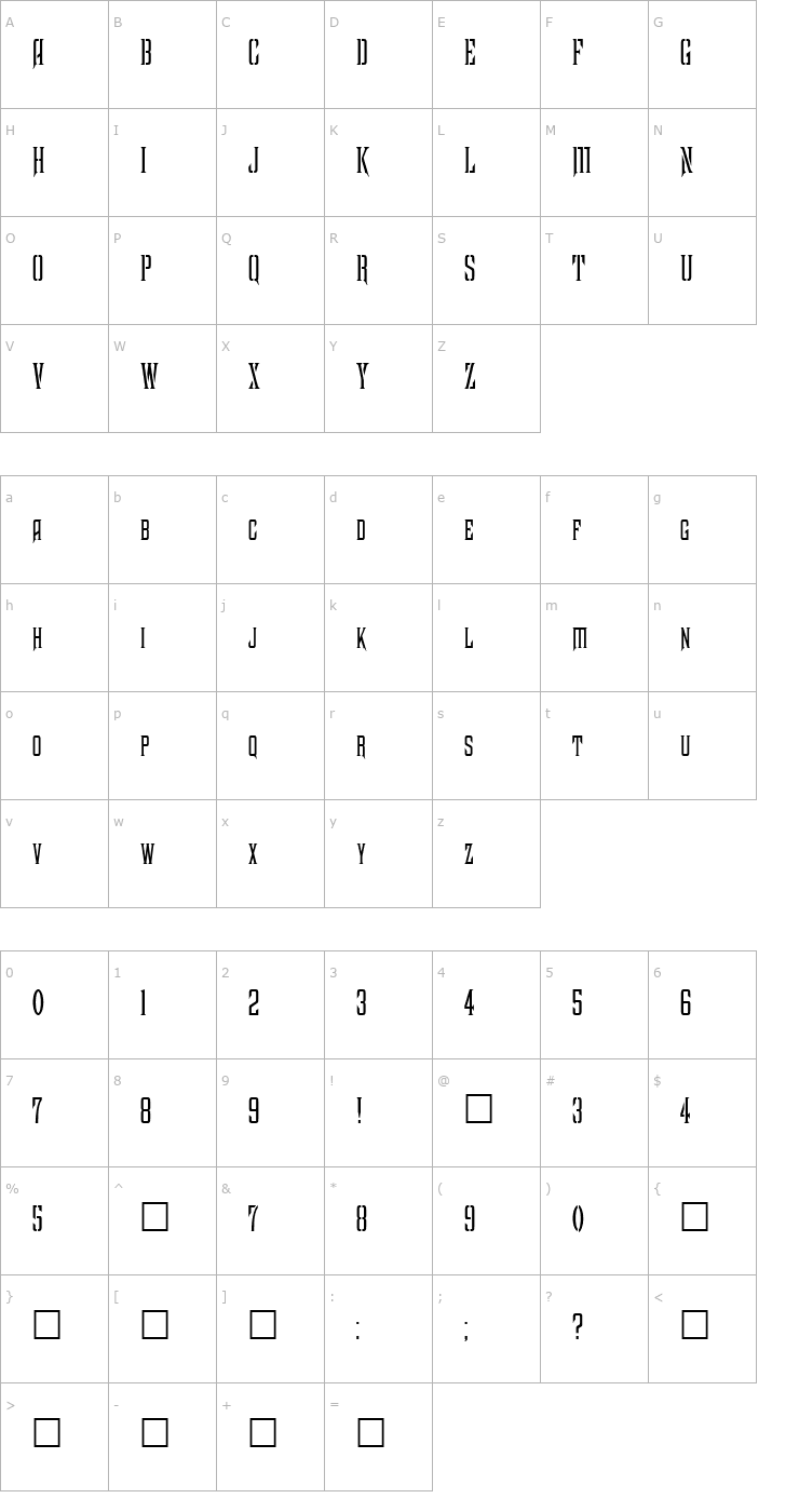 Character Map FZ BASIC 41 COND Font
