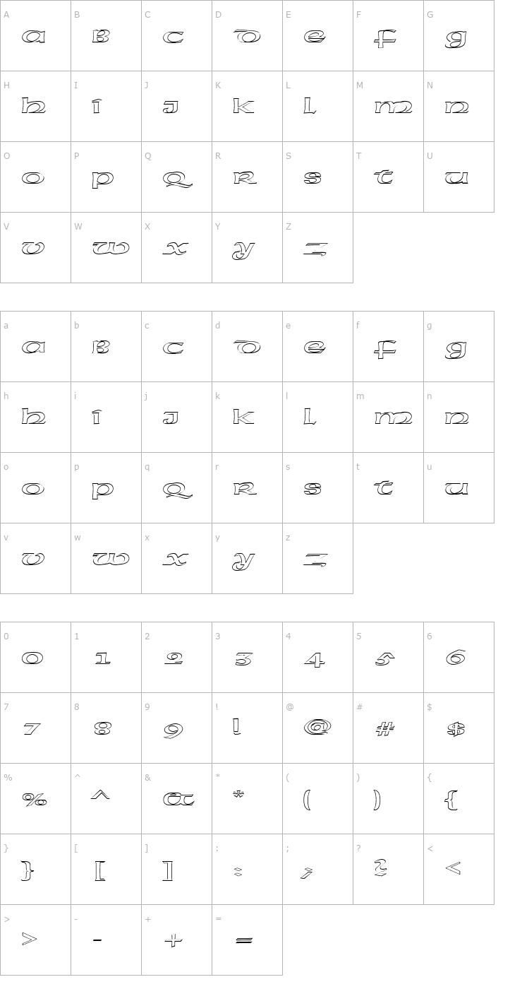 Character Map FZ BASIC 43 HOLLOW EX Font