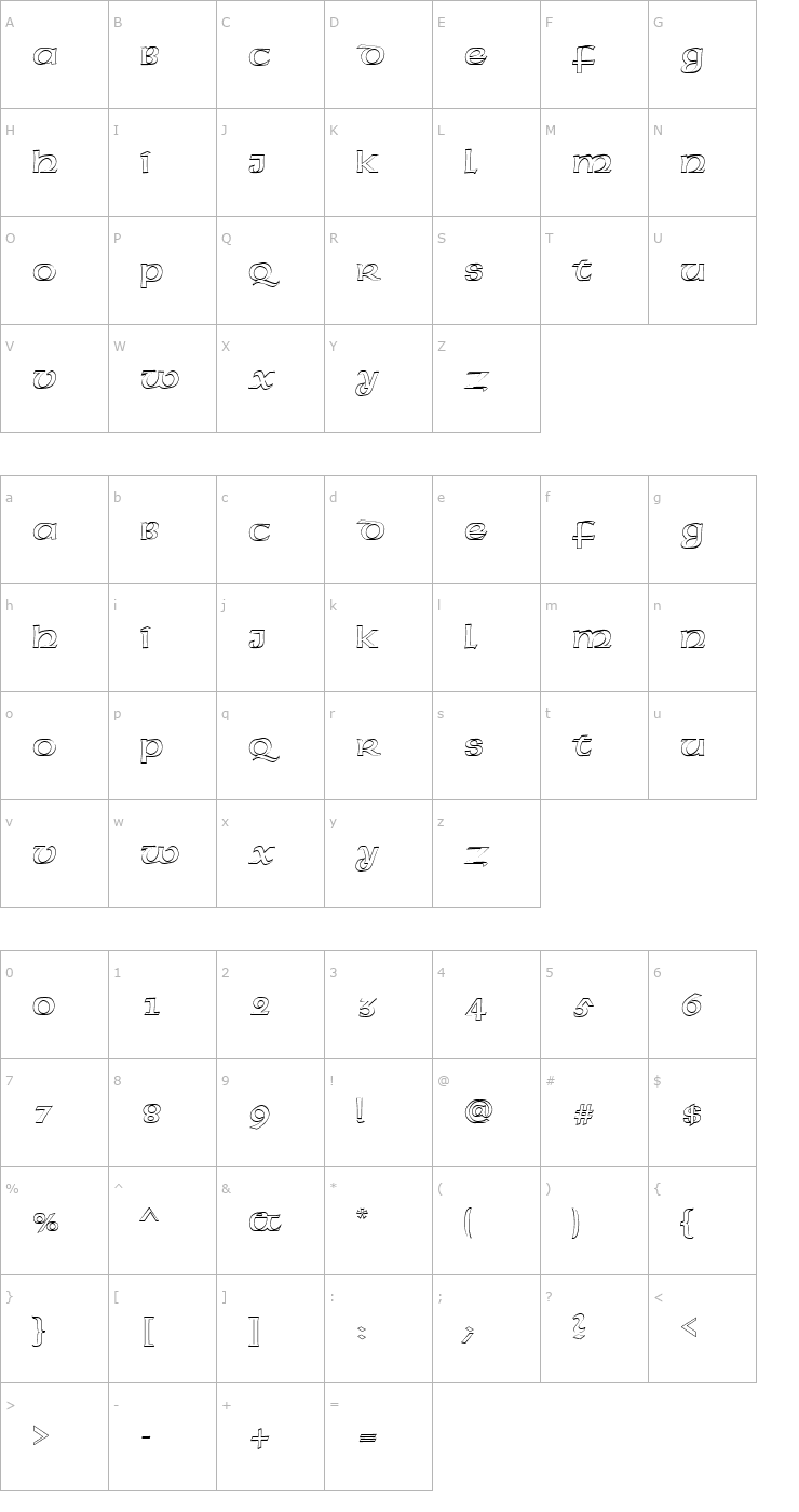 Character Map FZ BASIC 43 HOLLOW Font