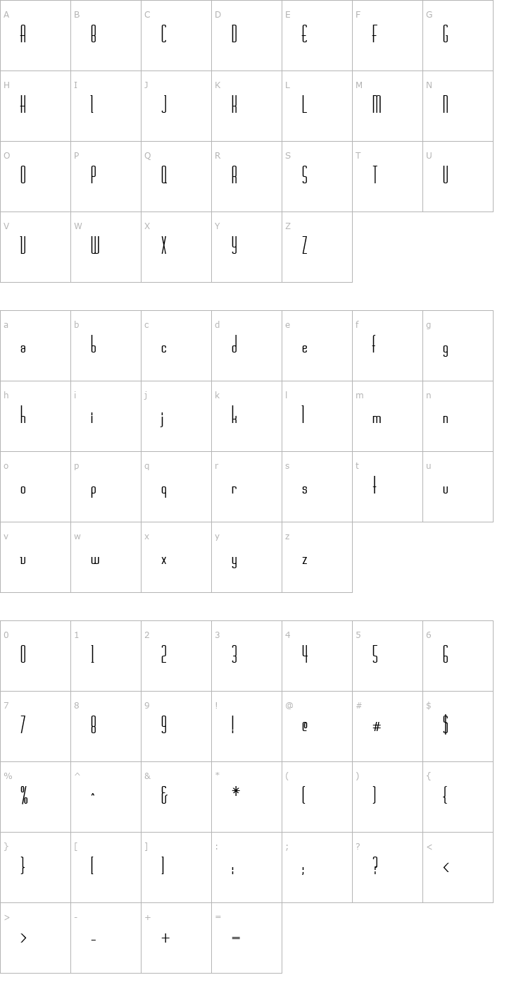 Character Map FZ BASIC 44 COND Font