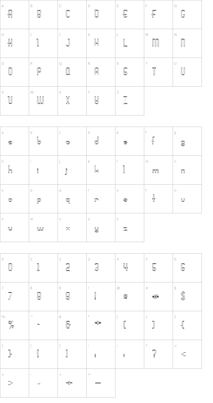 Character Map FZ BASIC 44 HOLLOW EX Font