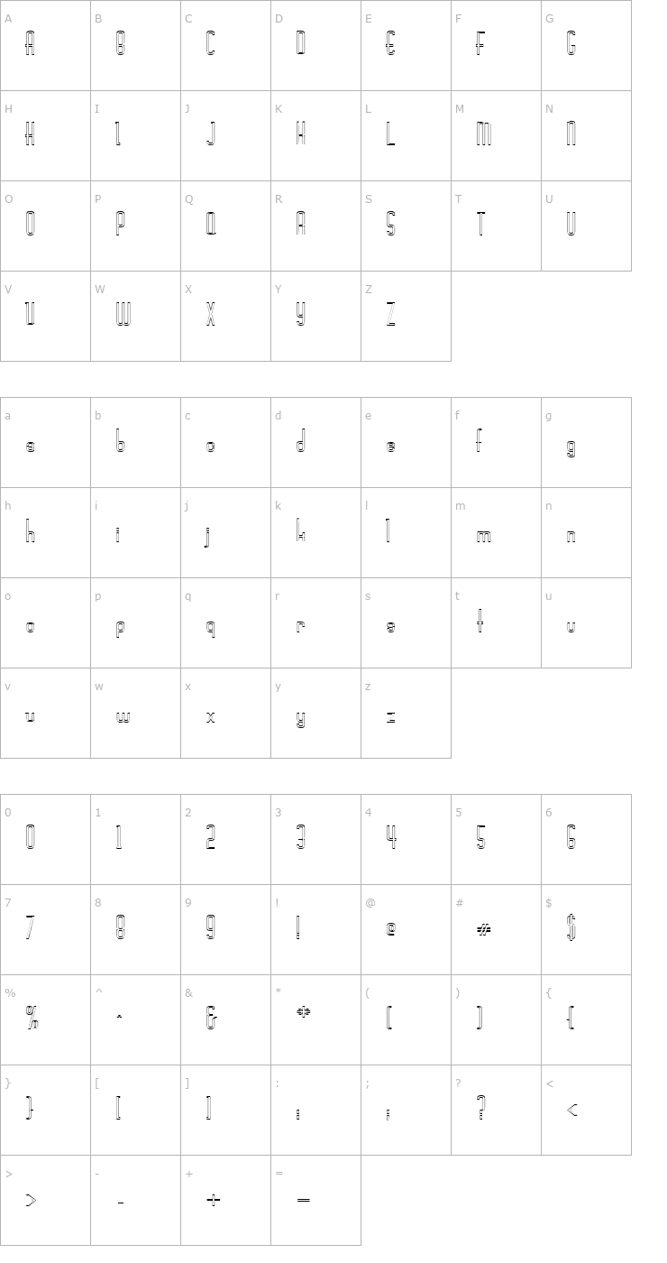 Character Map FZ BASIC 44 HOLLOW Font