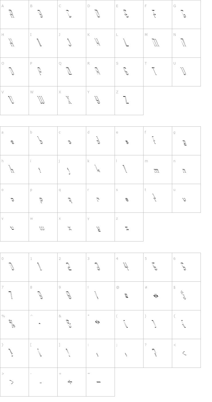 Character Map FZ BASIC 44 HOLLOW LEFTY Font