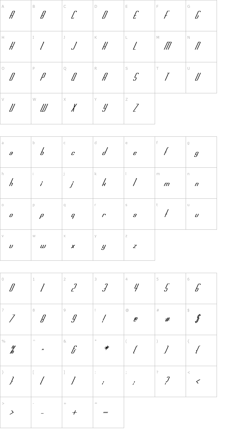 Character Map FZ BASIC 44 ITALIC Font