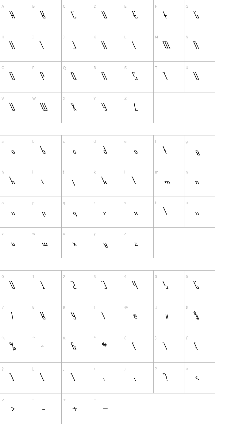 Character Map FZ BASIC 44 LEFTY Font