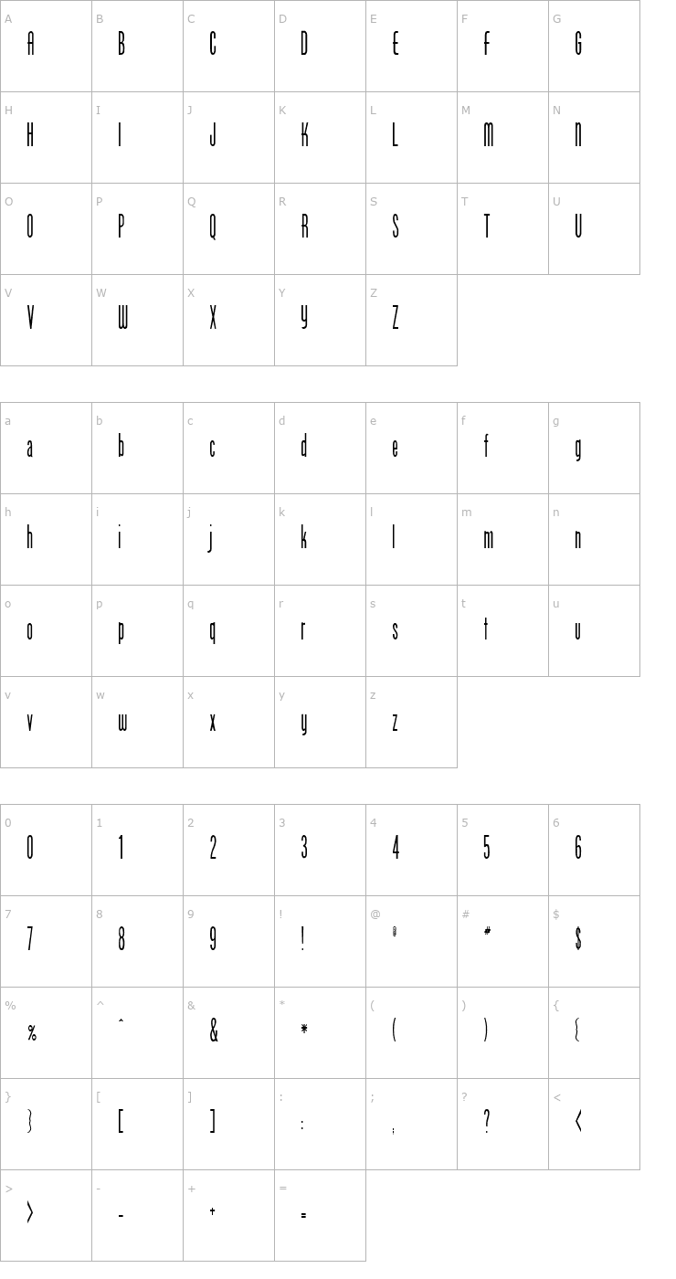 Character Map FZ BASIC 49 COND Font
