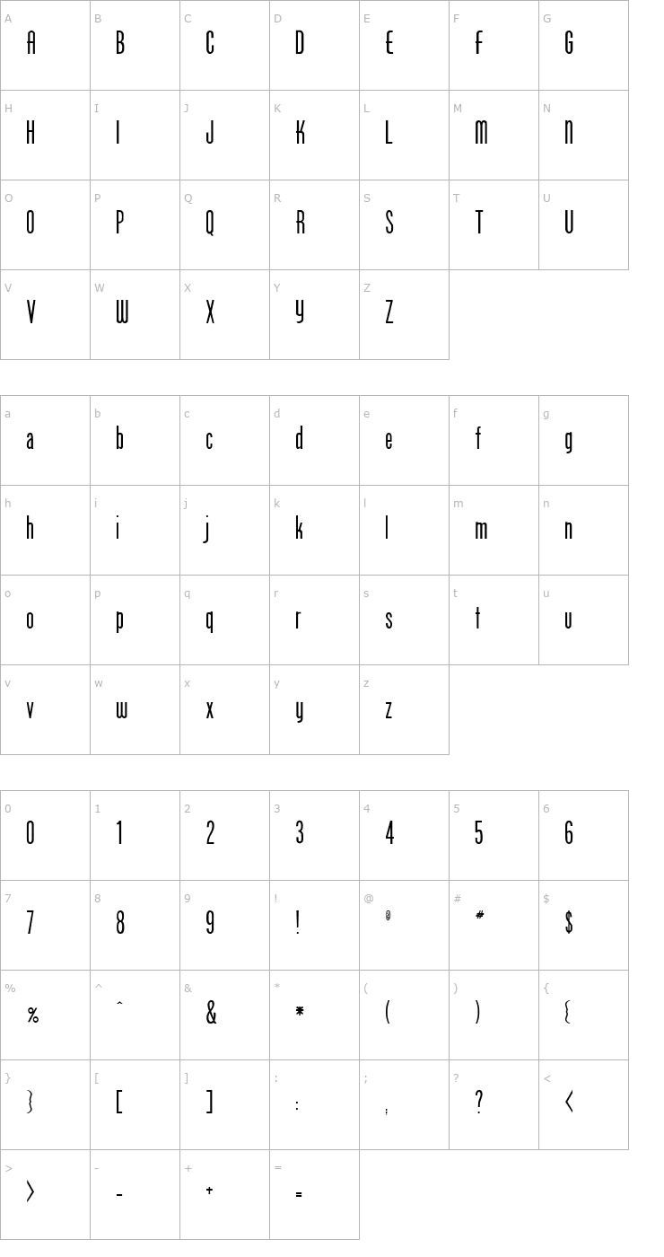 Character Map FZ BASIC 49 Font