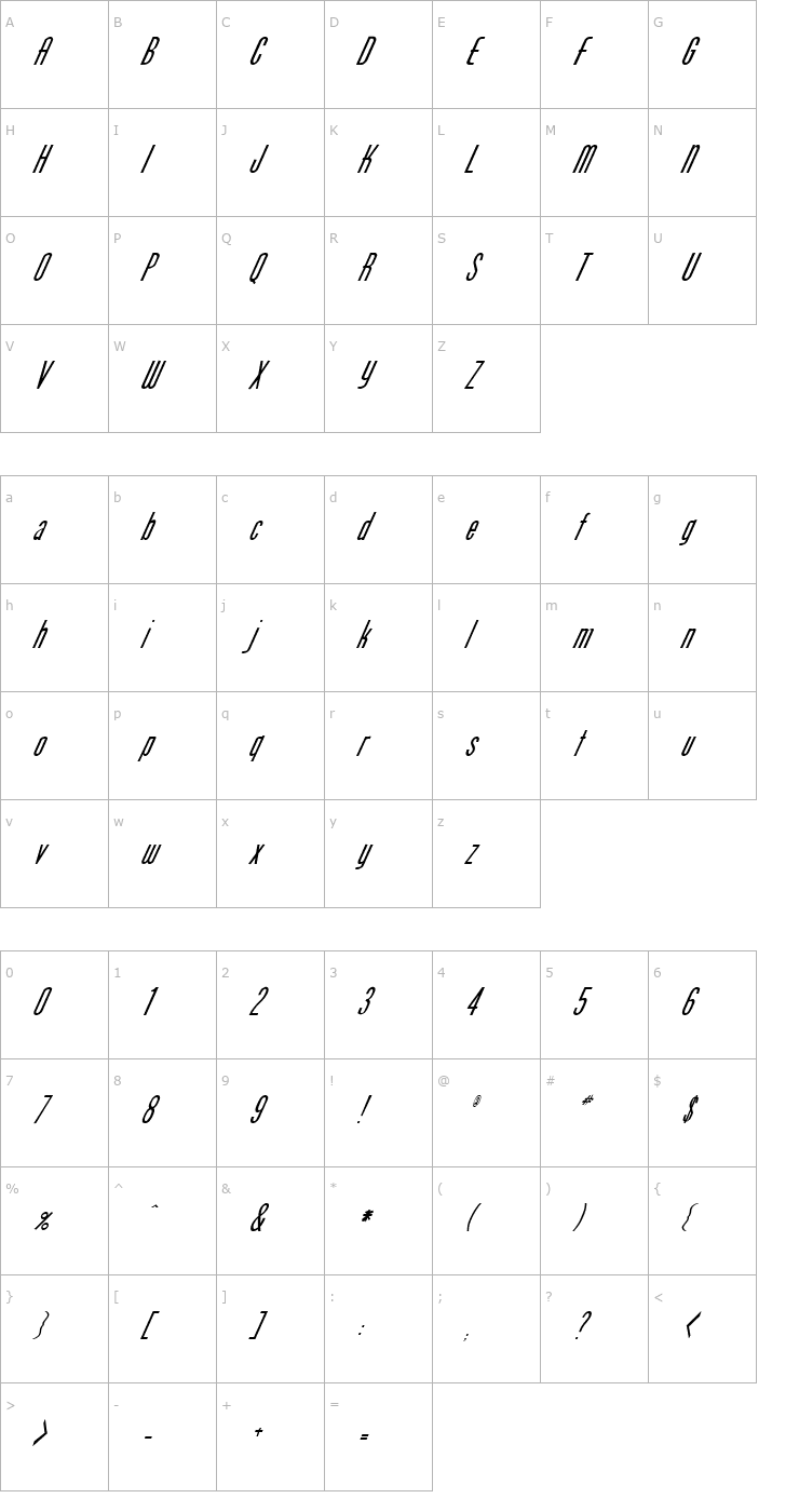 Character Map FZ BASIC 49 ITALIC Font