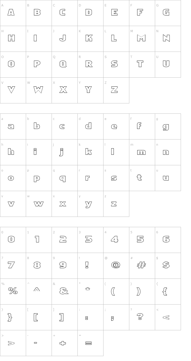 Character Map FZ BASIC 5 HOLLOW EX Font