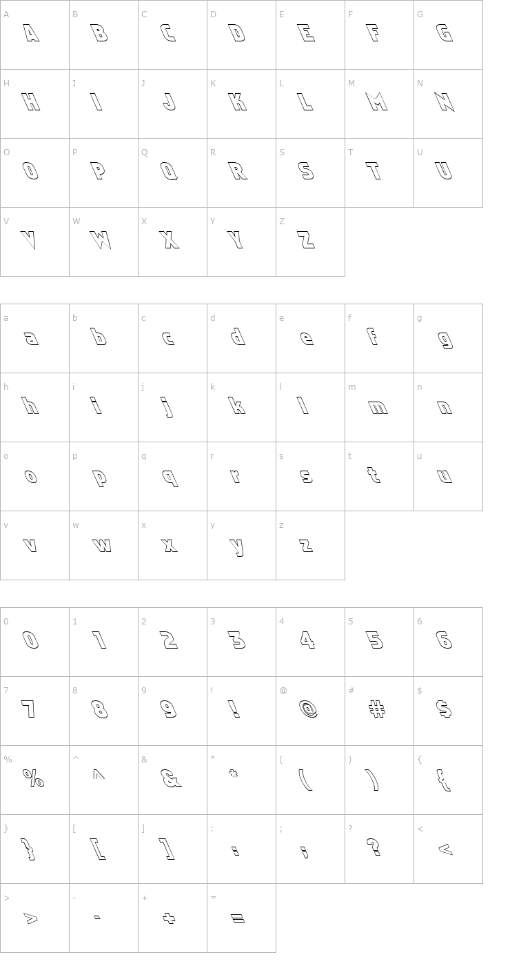 Character Map FZ BASIC 5 HOLLOW LEFTY Font