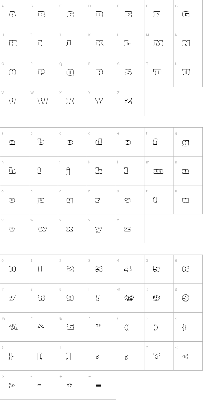 Character Map FZ BASIC 52 HOLLOW EX Font