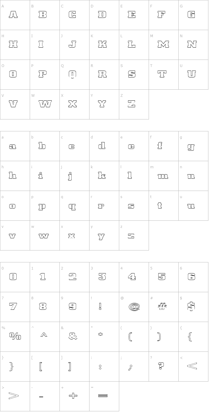 Character Map FZ BASIC 53 HOLLOW EX Font
