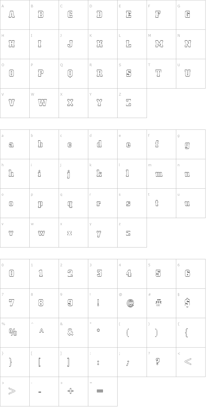 Character Map FZ BASIC 53 HOLLOW Font