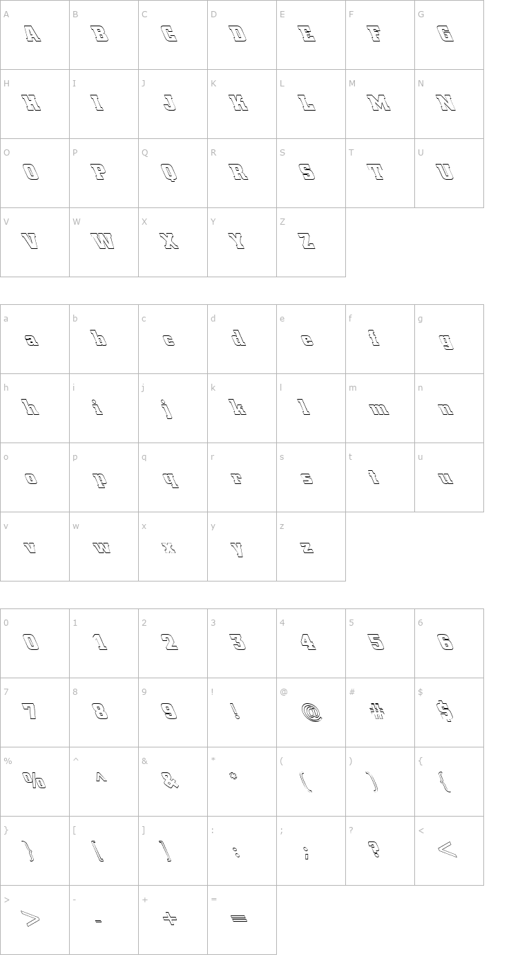 Character Map FZ BASIC 53 HOLLOW LEFTY Font