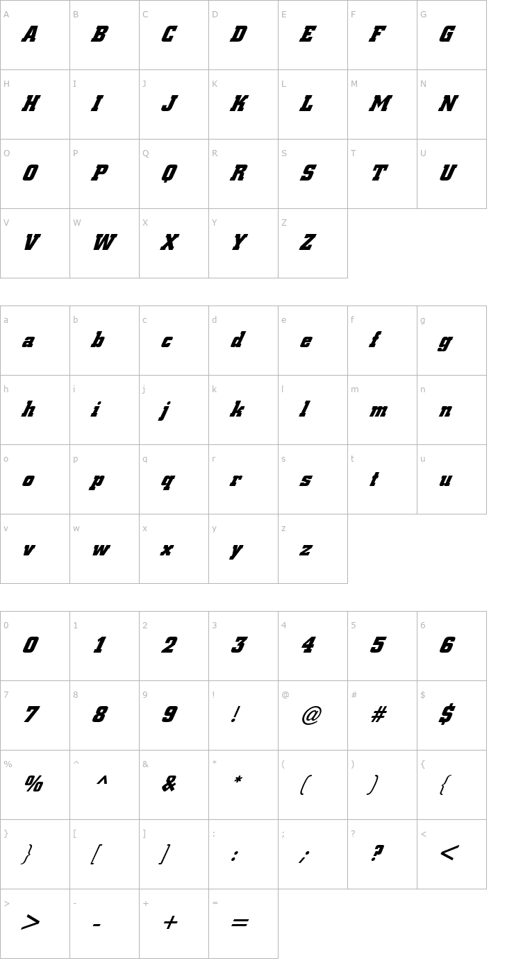 Character Map FZ BASIC 53 ITALIC Font