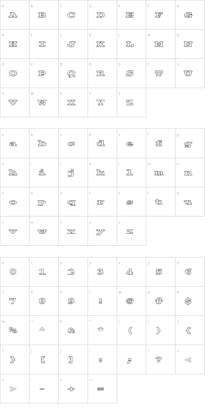 Character Map FZ BASIC 54 HOLLOW EX Font