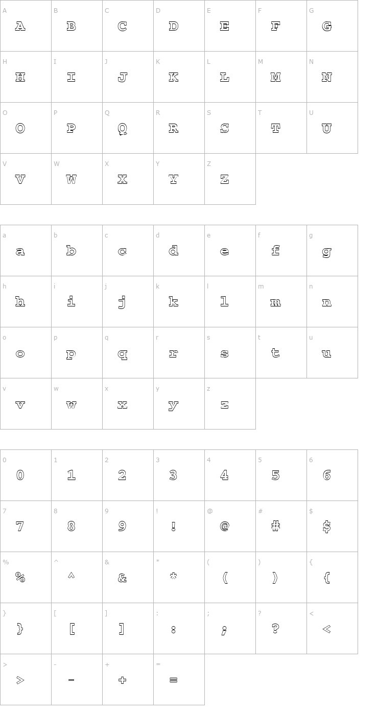 Character Map FZ BASIC 54 HOLLOW Font