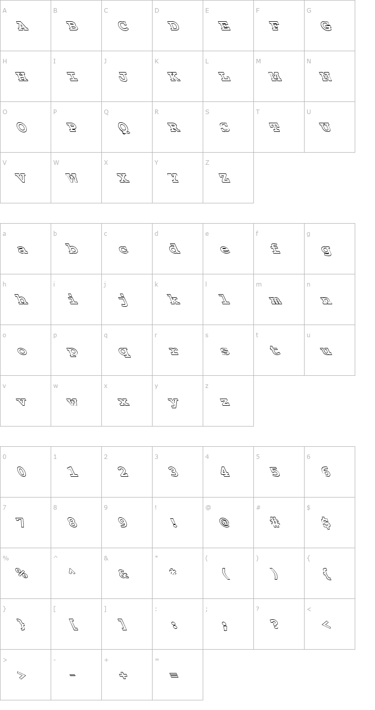 Character Map FZ BASIC 54 HOLLOW LEFTY Font