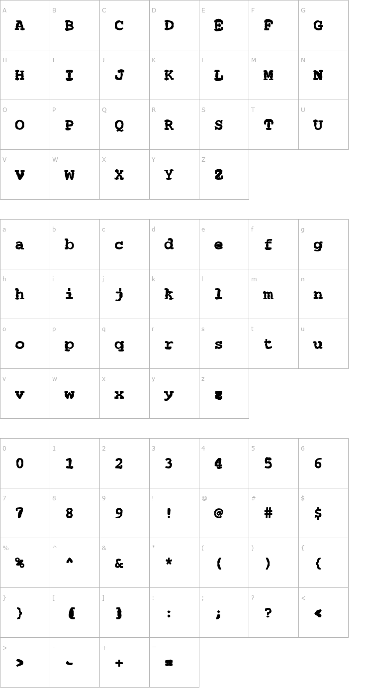 Character Map FZ BASIC 54 MANGLED Font