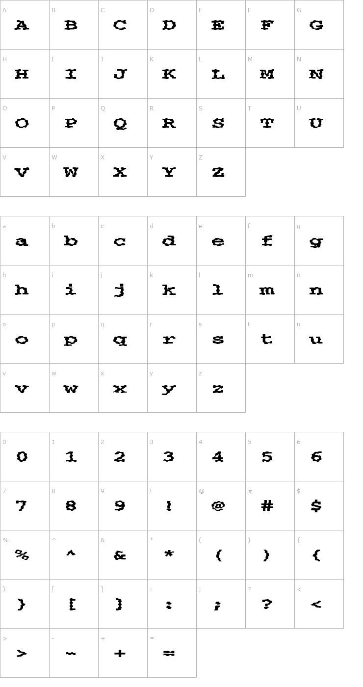 Character Map FZ BASIC 54 WAVEY EX Font