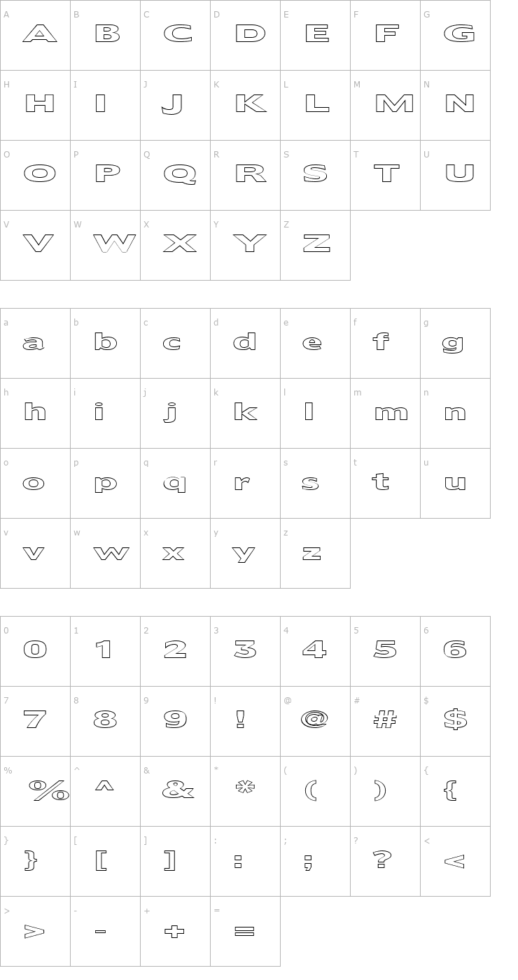 Character Map FZ BASIC 55 HOLLOW EX Font