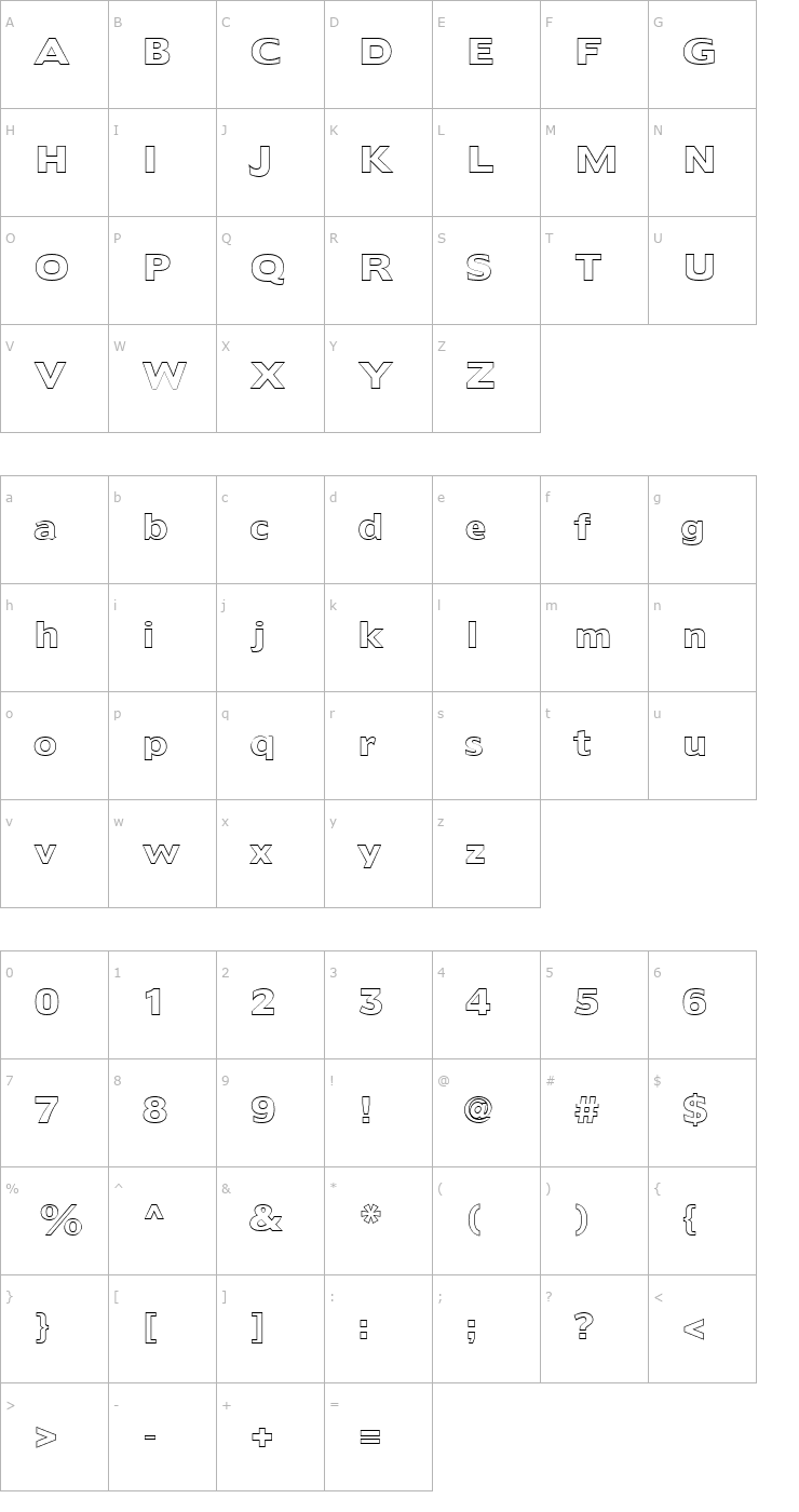 Character Map FZ BASIC 55 HOLLOW Font