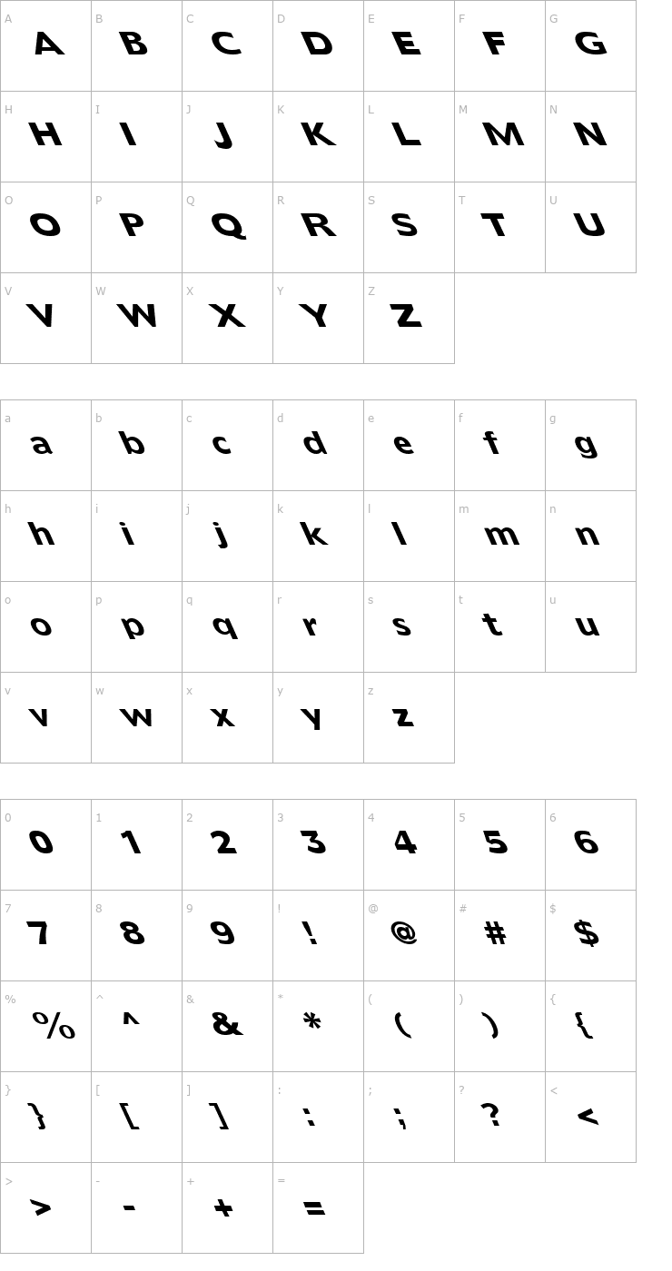 Character Map FZ BASIC 55 LEFTY Font