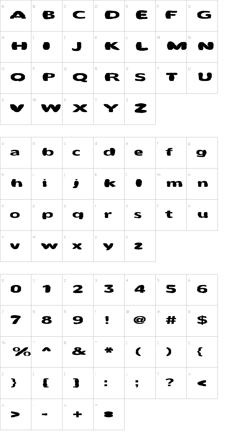 Character Map FZ BASIC 55 MANGLED EX Font