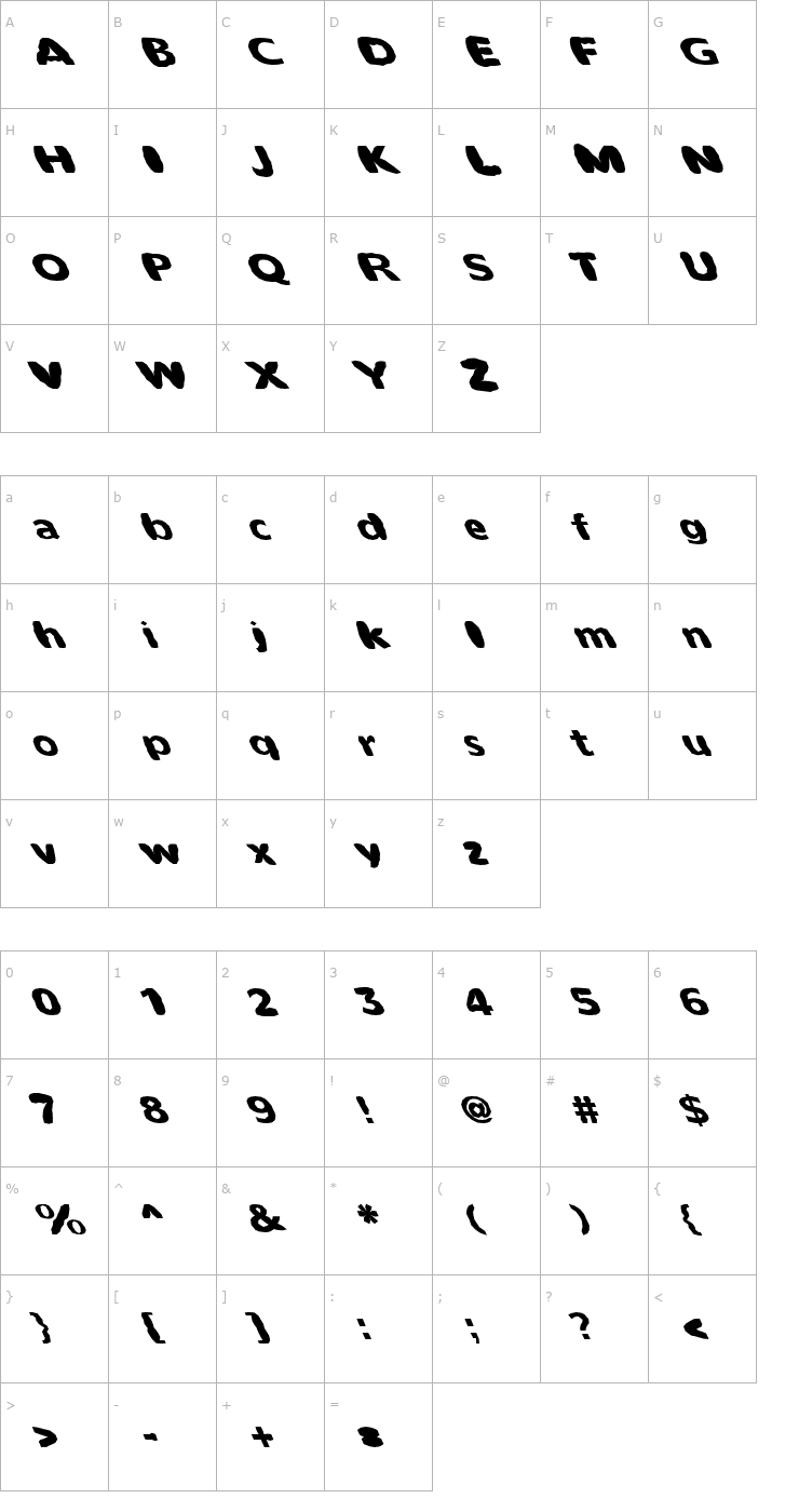 Character Map FZ BASIC 55 MANGLED LEFTY Font