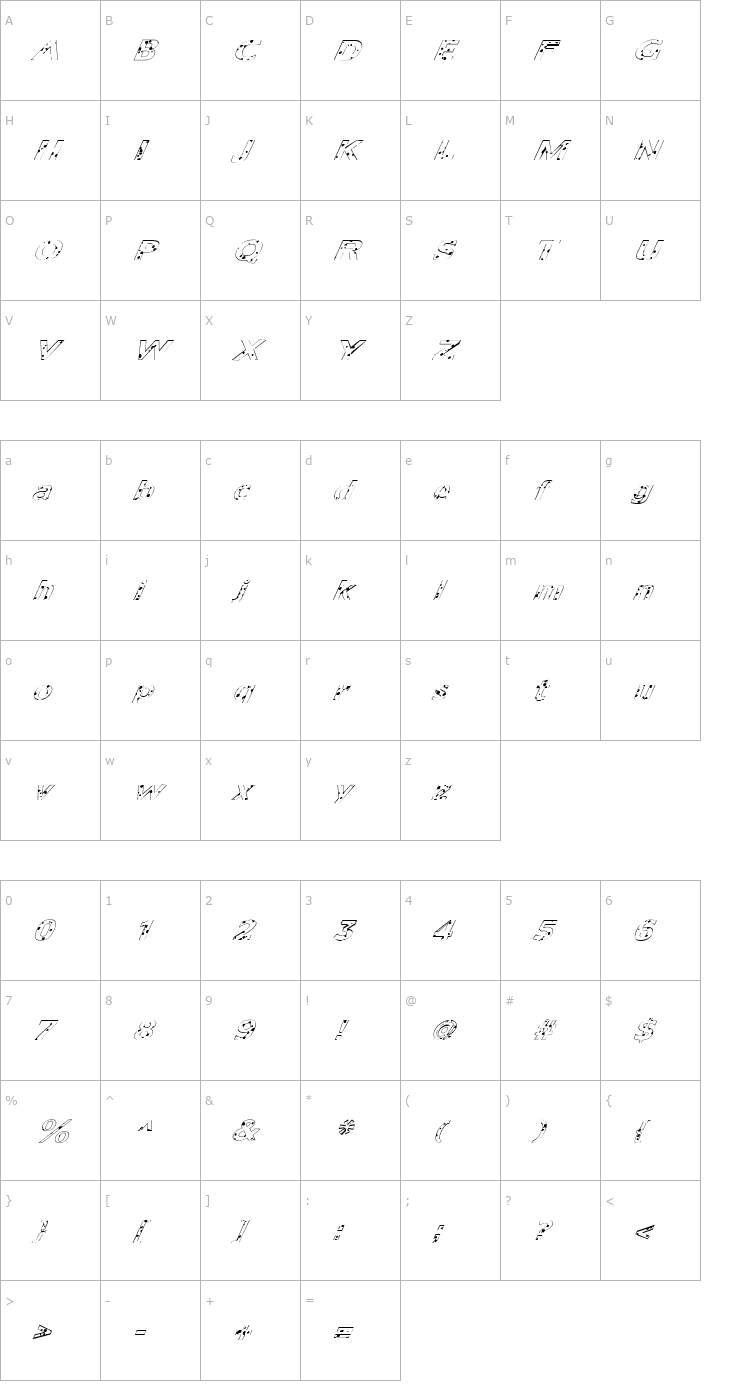 Character Map FZ BASIC 55 SPOTTED ITALIC Font