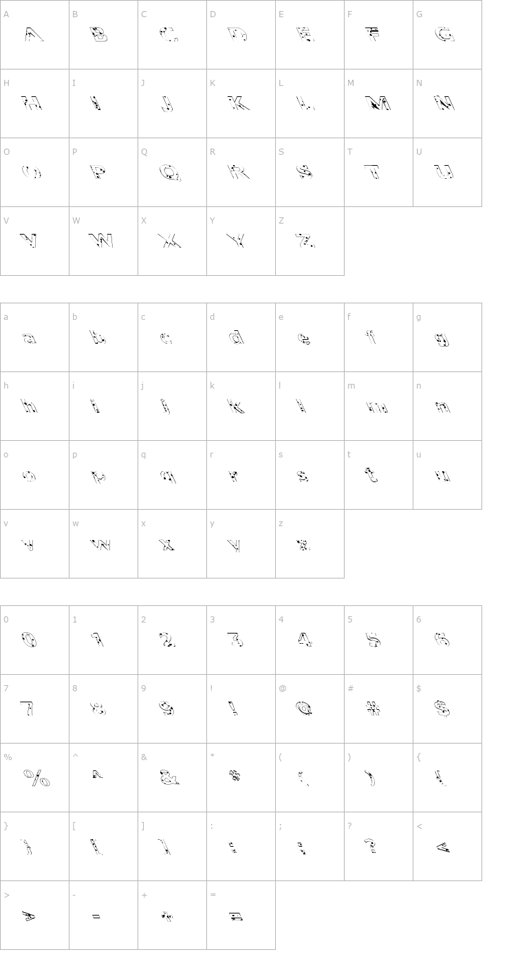 Character Map FZ BASIC 55 SPOTTED LEFTY Font
