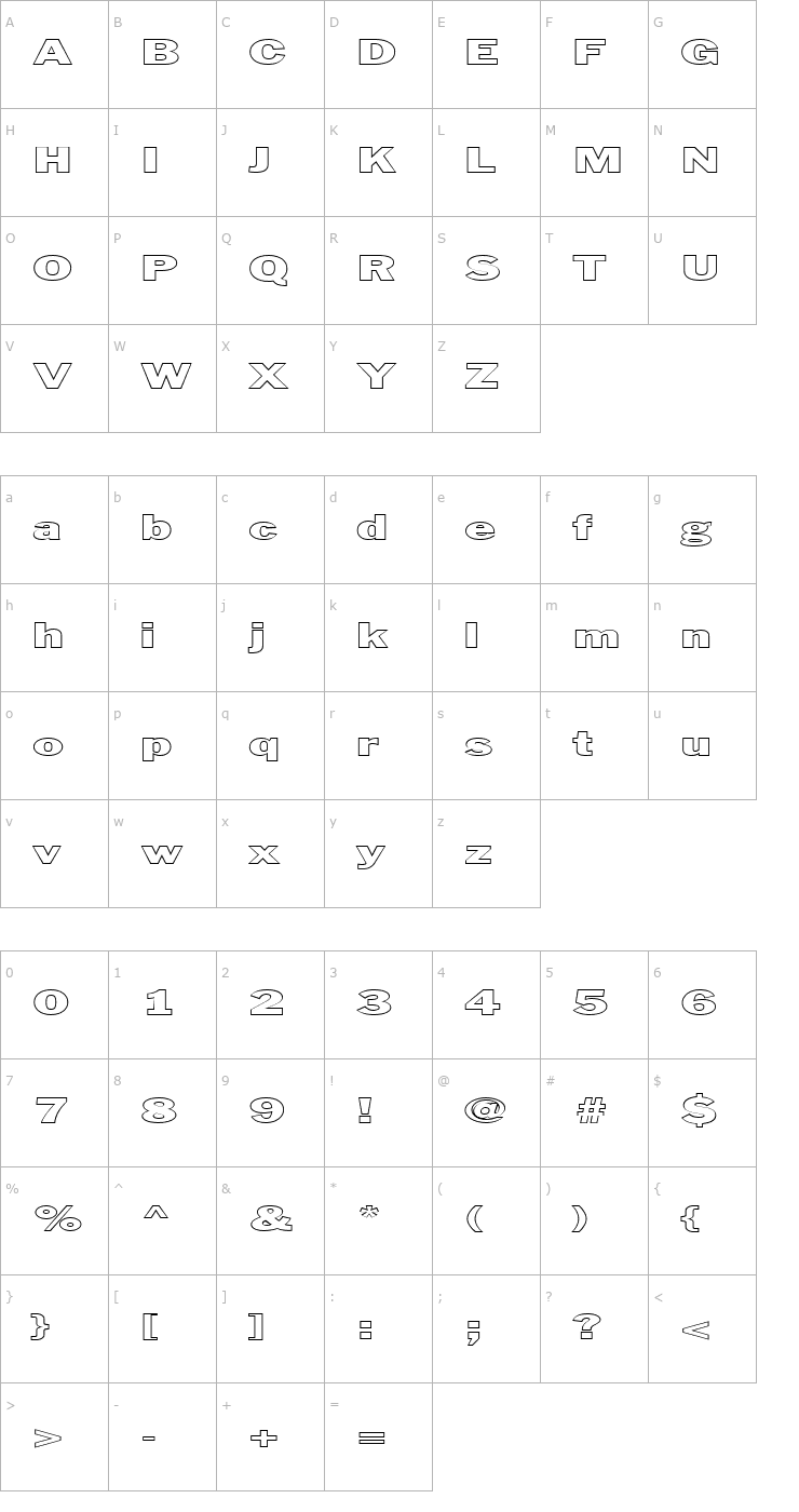 Character Map FZ BASIC 56 HOLLOW EX Font