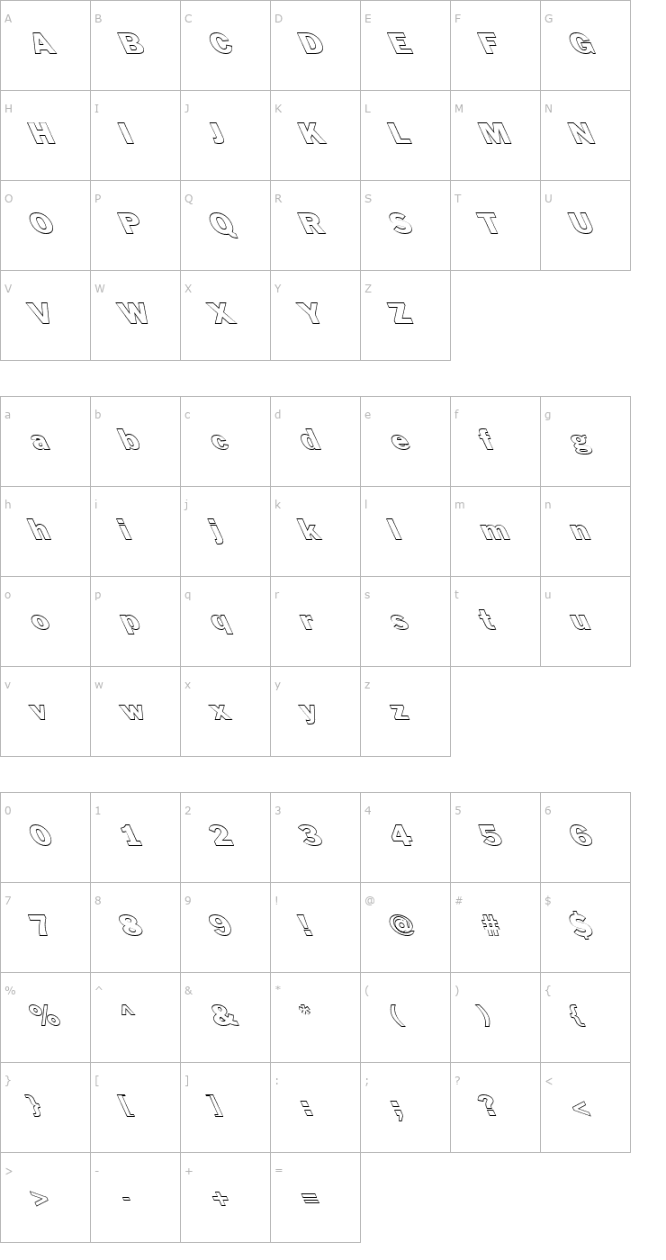 Character Map FZ BASIC 56 HOLLOW LEFTY Font