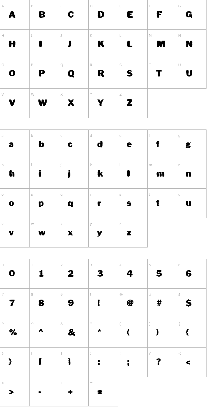 Character Map FZ BASIC 56 MANGLED Font