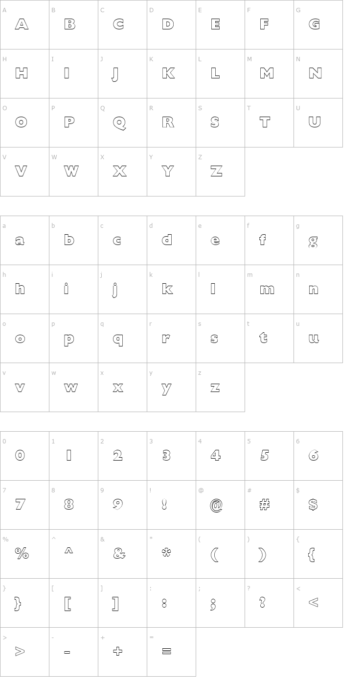Character Map FZ BASIC 57 HOLLOW Font