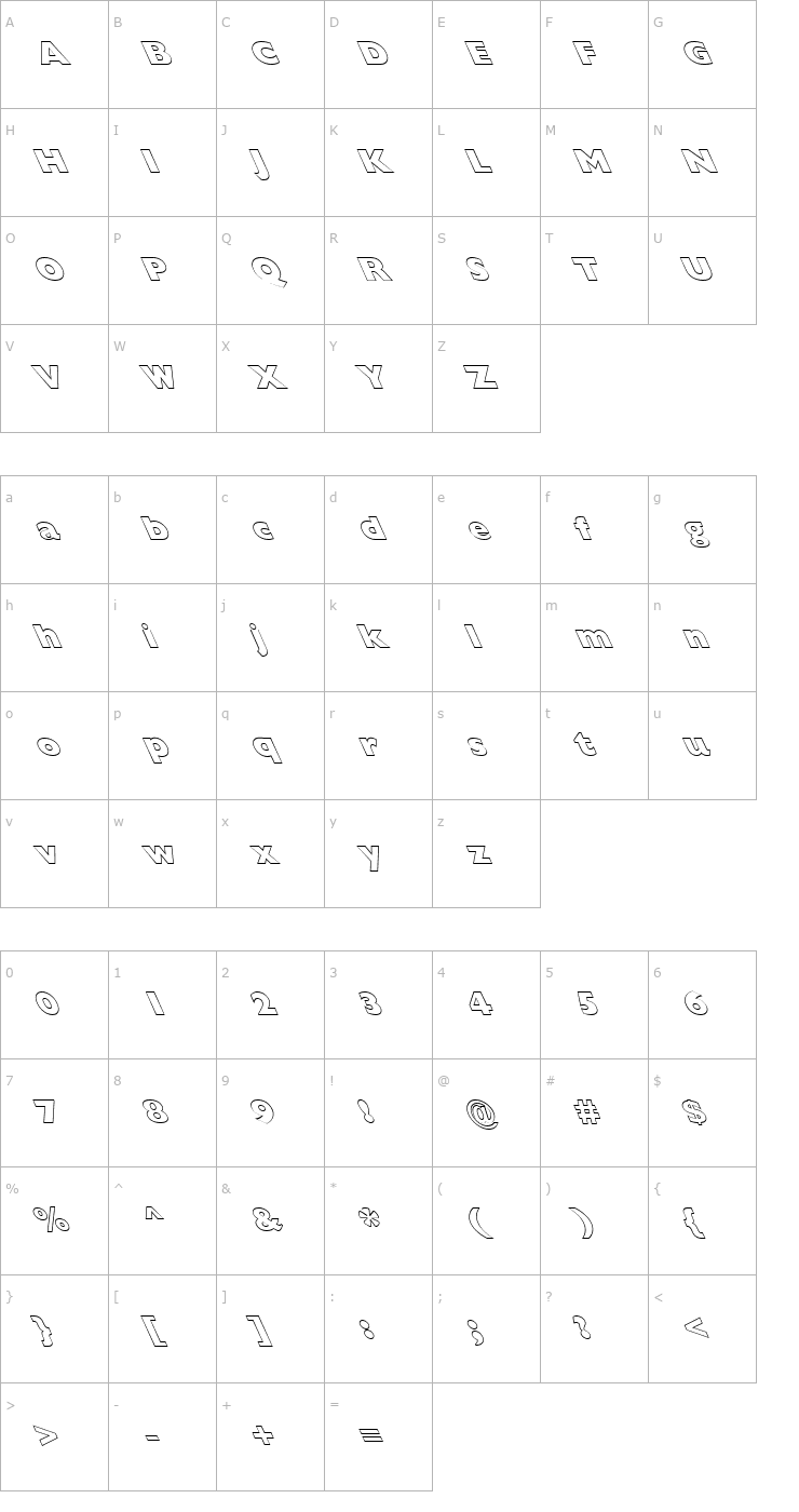 Character Map FZ BASIC 57 HOLLOW LEFTY Font