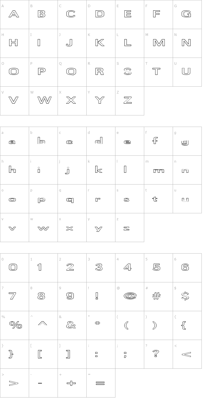 Character Map FZ BASIC 58 HOLLOW EX Font
