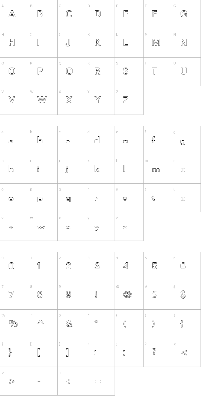Character Map FZ BASIC 58 HOLLOW Font