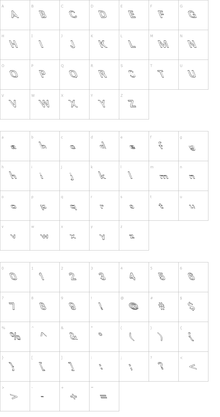 Character Map FZ BASIC 58 HOLLOW LEFTY Font