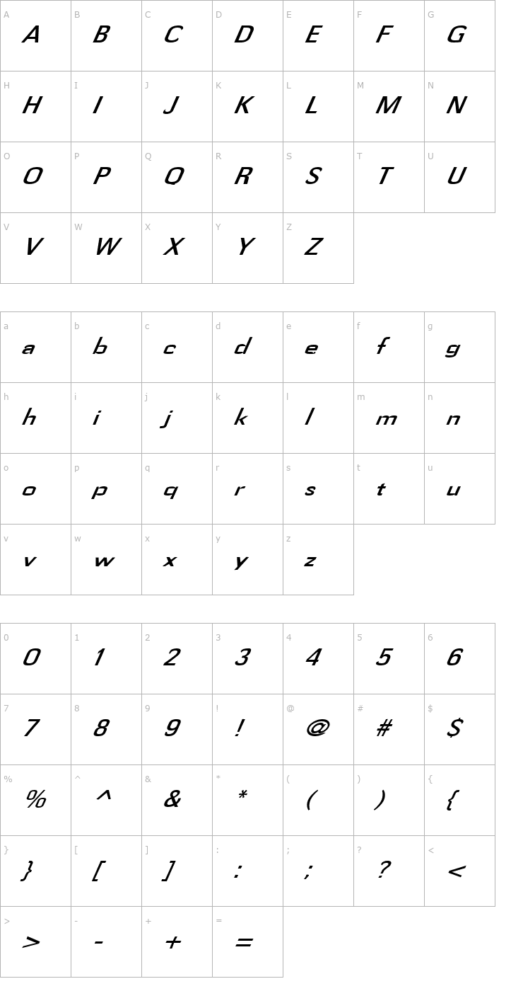 Character Map FZ BASIC 58 ITALIC Font