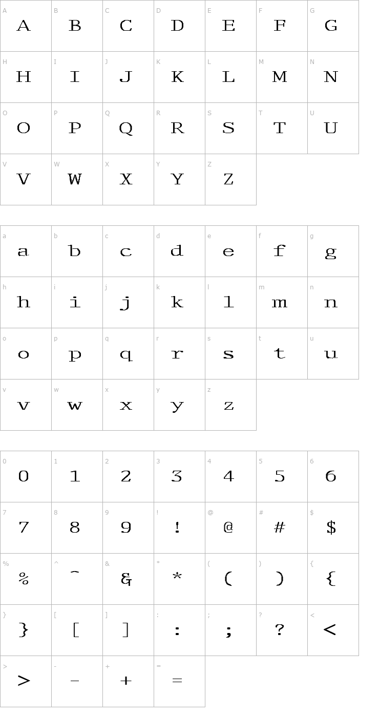 Character Map FZ DIGITAL 1 EX Font